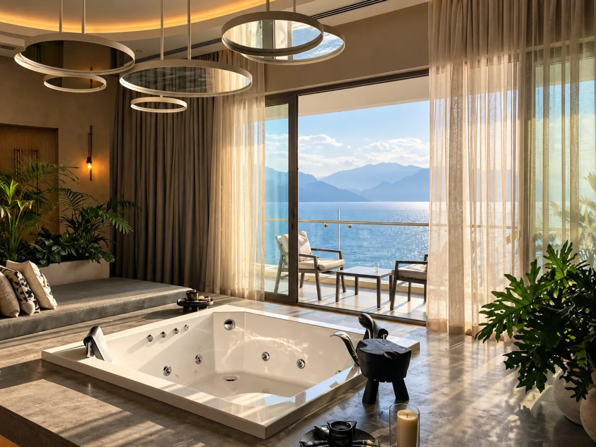 Delta whirlpool bathtub in a sea-view hotel room